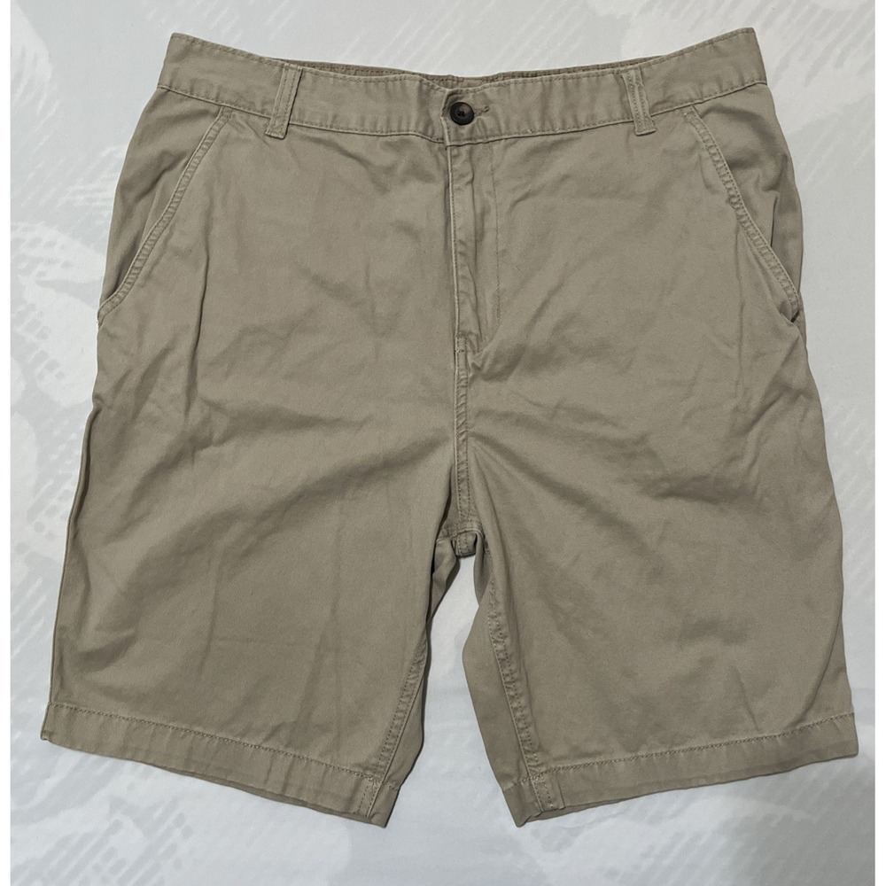 Faded Glory Men's Flat Front Chino Shorts Size 36 Khaki Tan 100% Cotton Casual